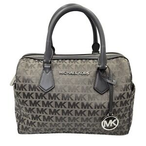 Michael‎ Kors Monogram Satchel Handbag Gray Canvas Leather Top Handle Bag MK